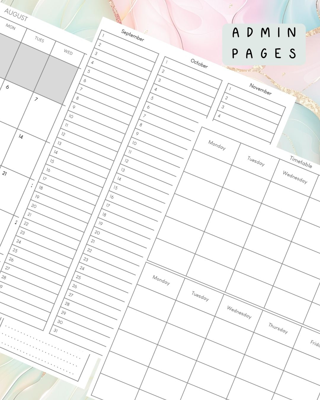 Pink and Mint Discbound UK Teacher Planner