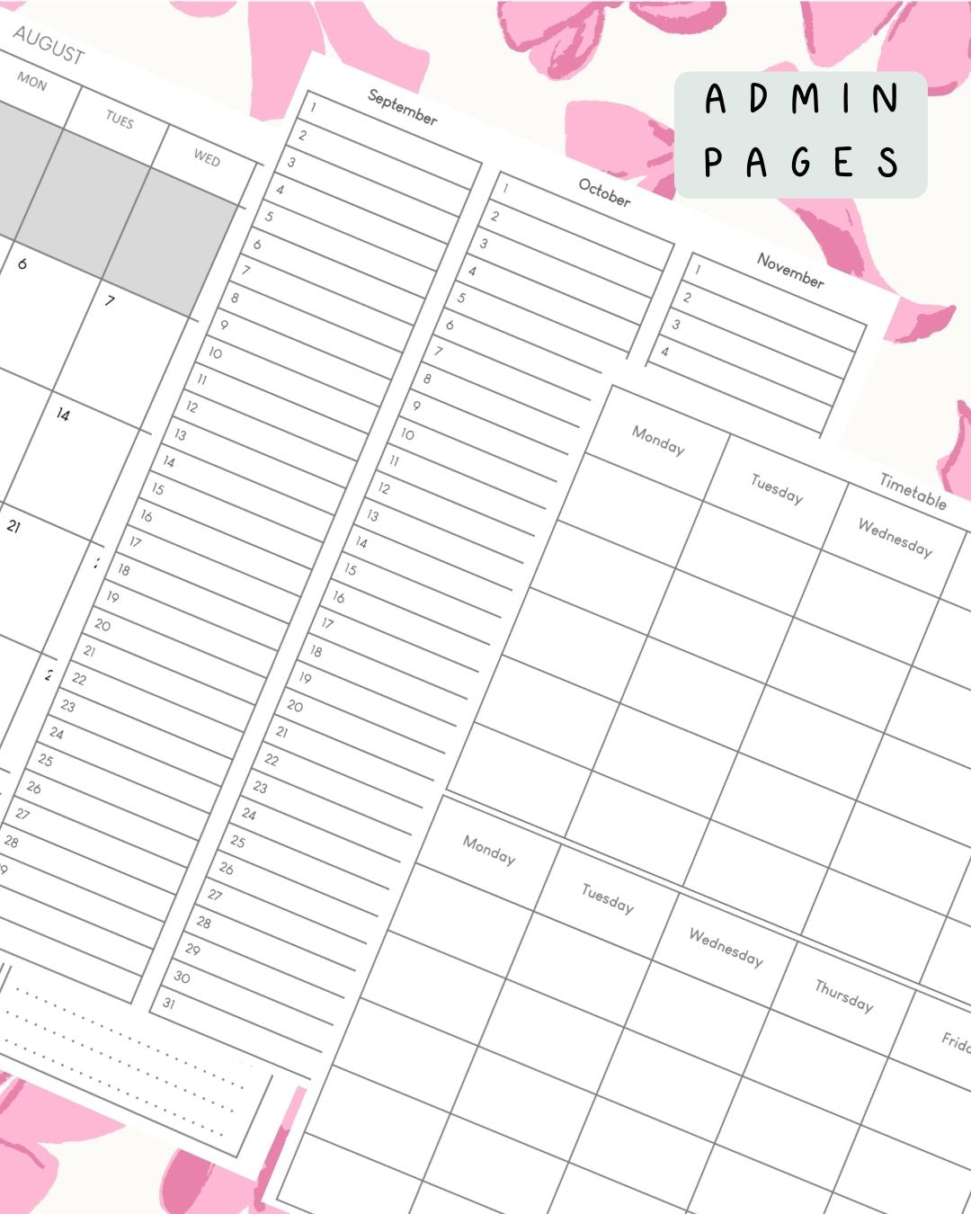 Pink Bows Discbound UK Teacher Planner