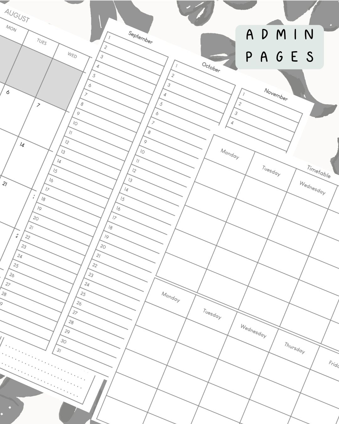 Black and White Bows Discbound UK Teacher Planner