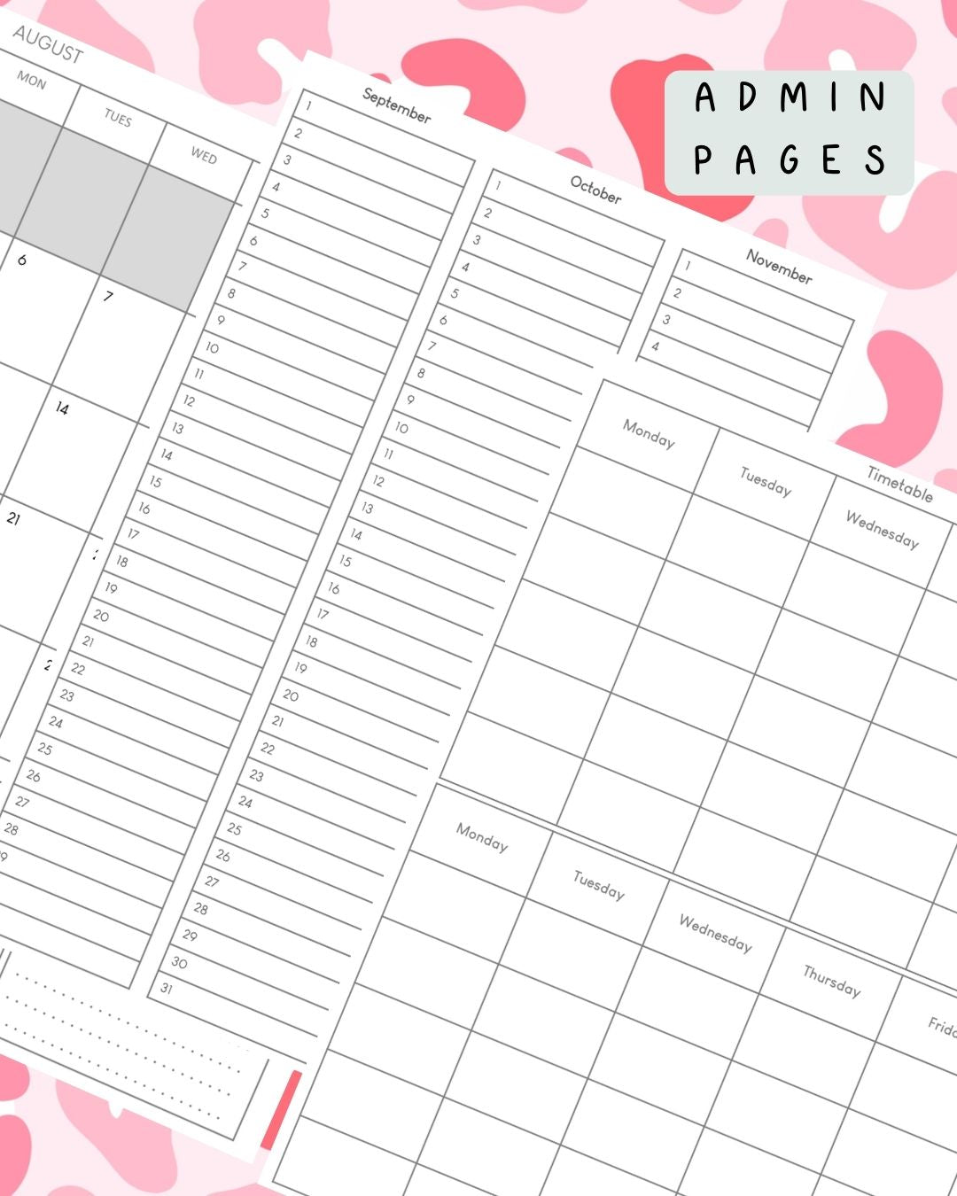 Leopard Pink Print Discbound UK Teacher Planner