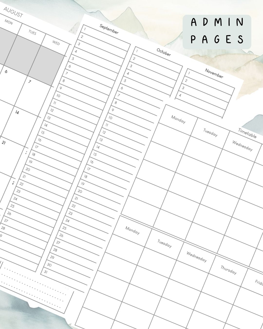 Calm Mountain Discbound UK Teacher Planner