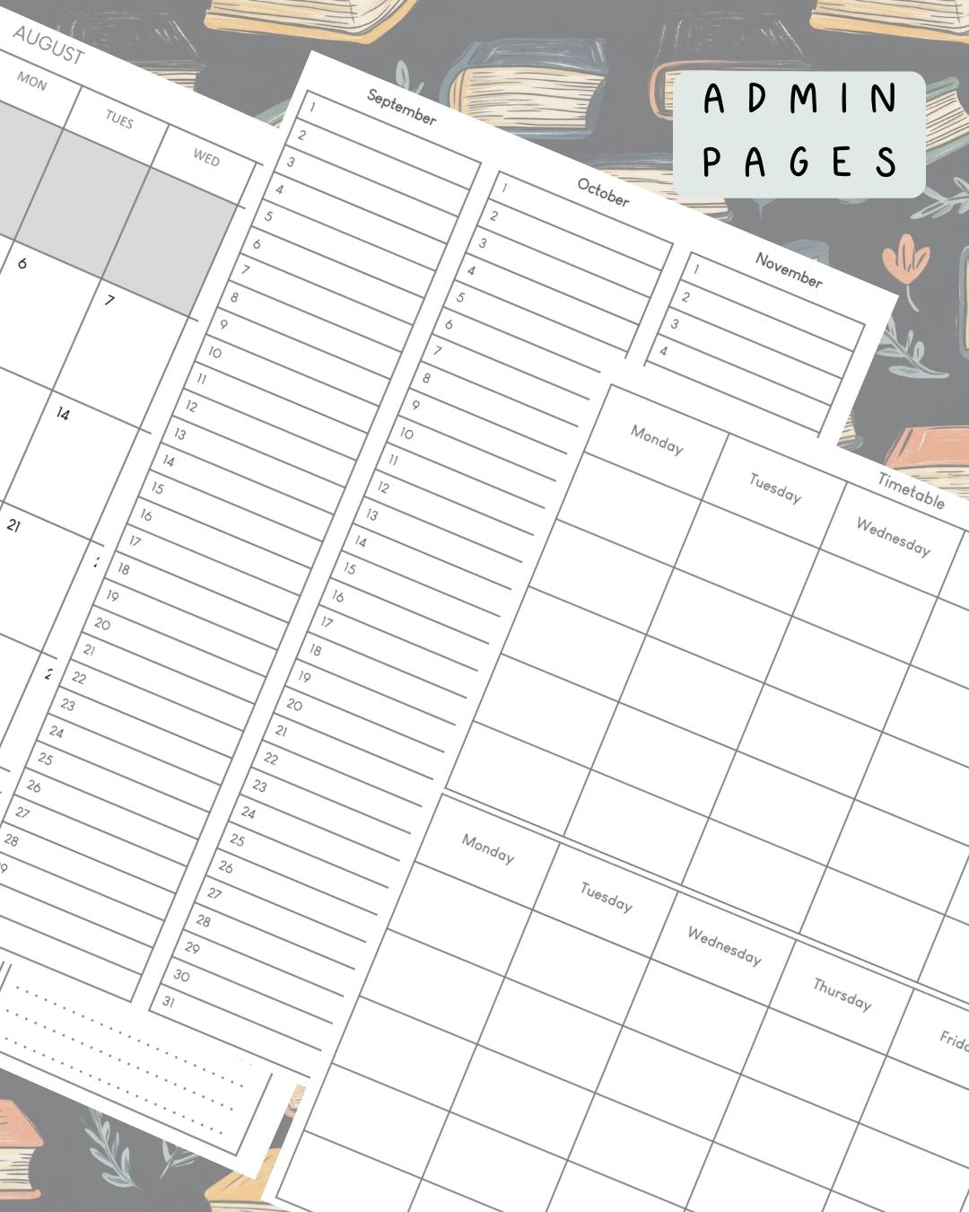 Dark Bookish Discbound UK Teacher Planner