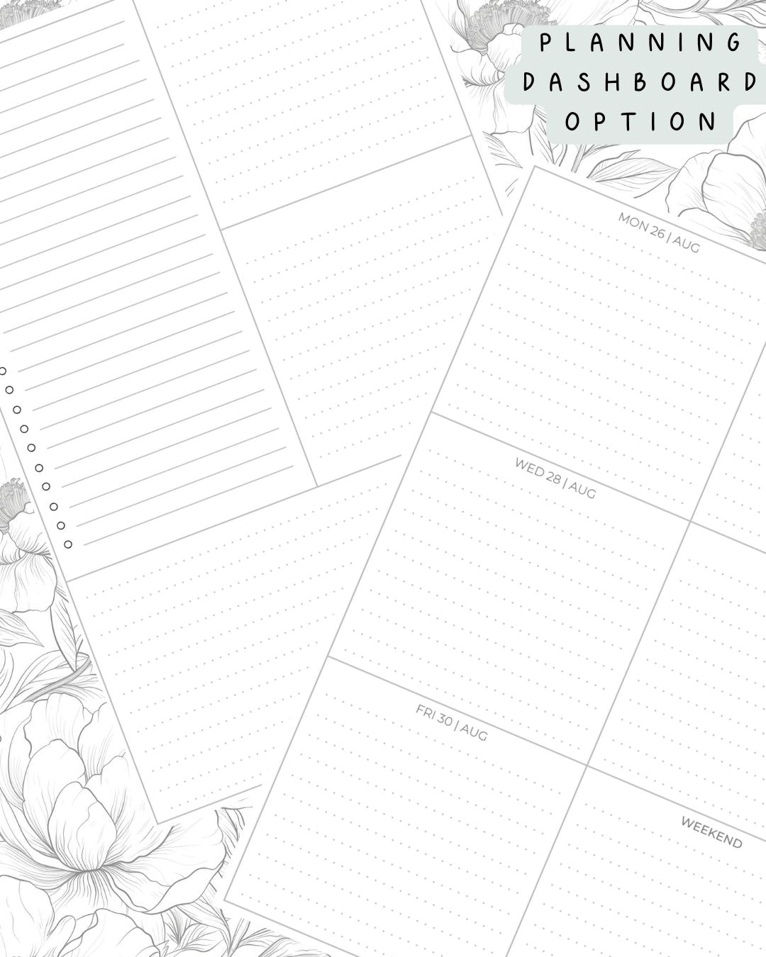 Black and White Floral Discbound UK Teacher Planner