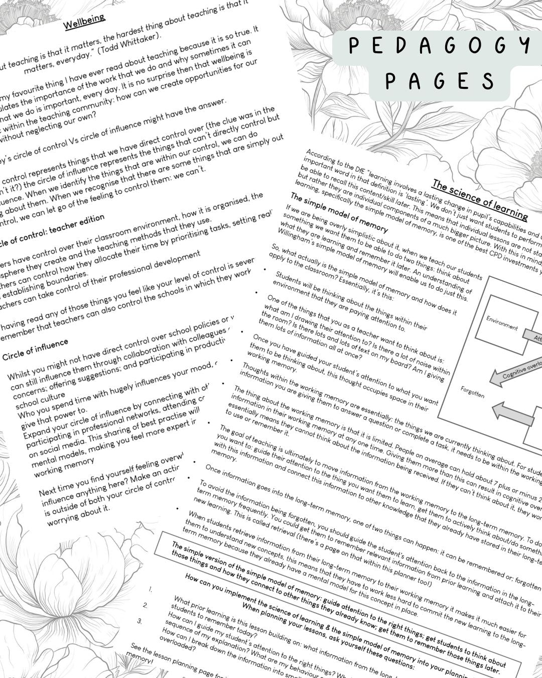 Black and White Floral Discbound UK Teacher Planner