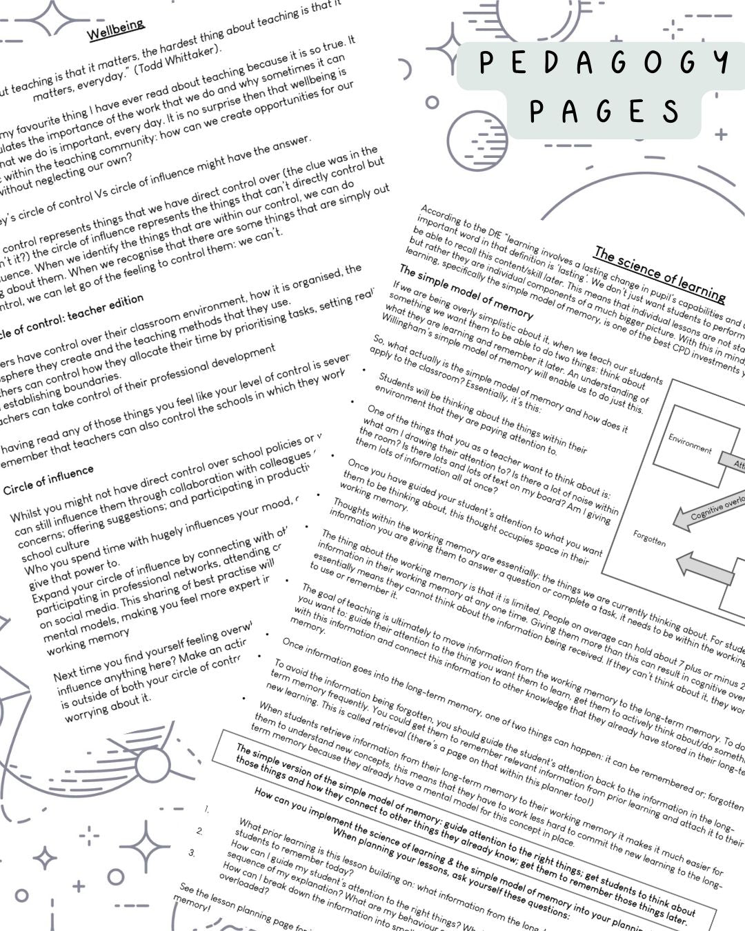 Space (Black and White) Discbound UK Teacher Planner