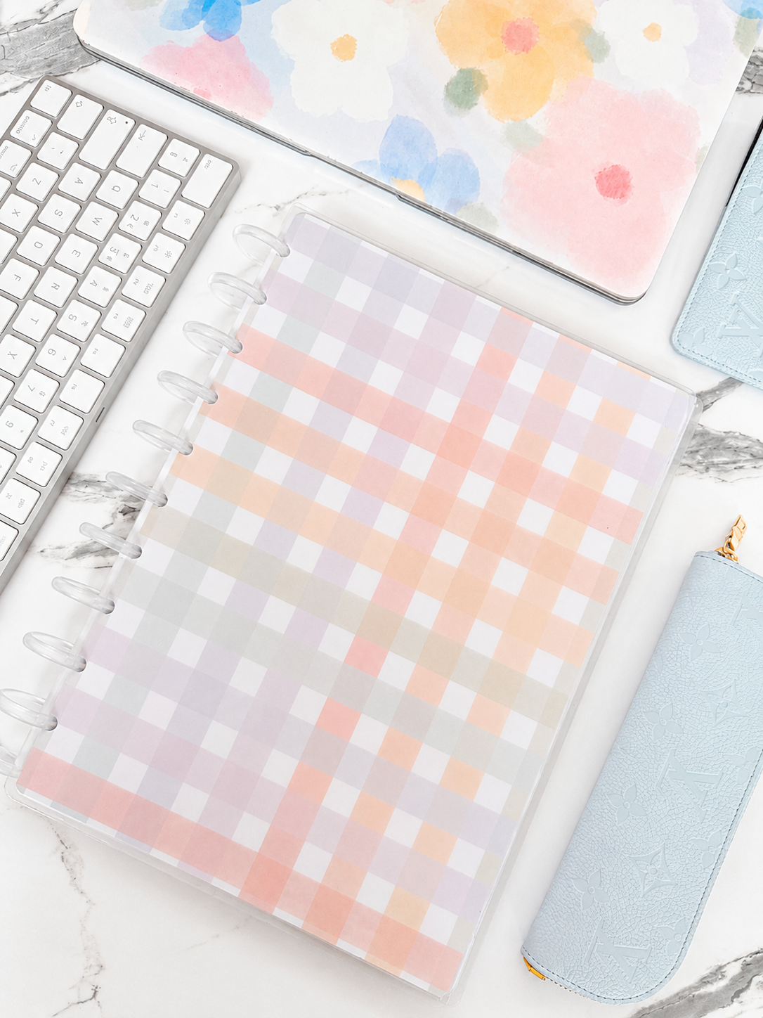 Muted Pastel Gingham Discbound UK Teacher Planner (2026-27)