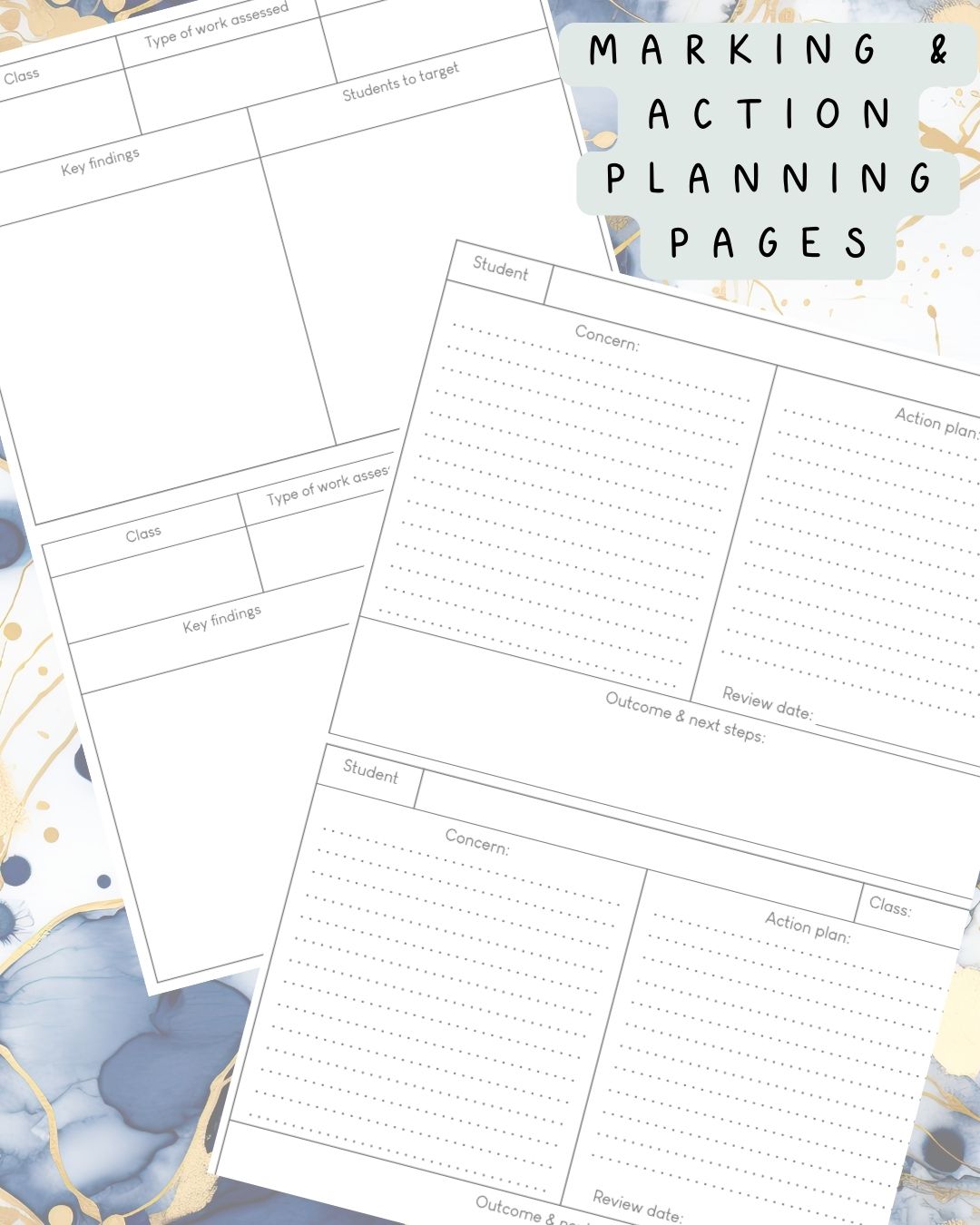 Blue Flower Alcohol Ink Discbound UK Teacher Planner