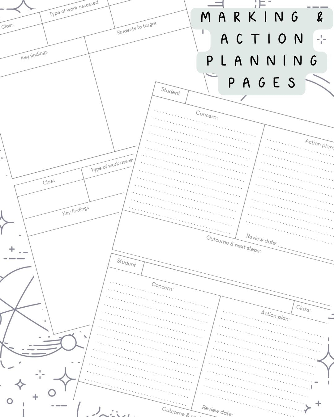 Space (Black and White) Discbound UK Teacher Planner