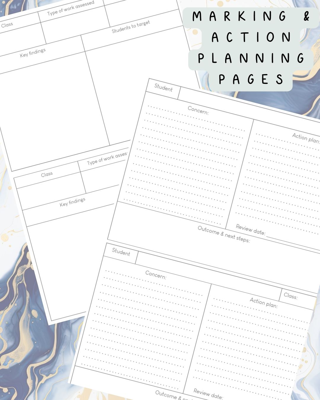 Blue & White Alcohol Ink Discbound UK Teacher Planner