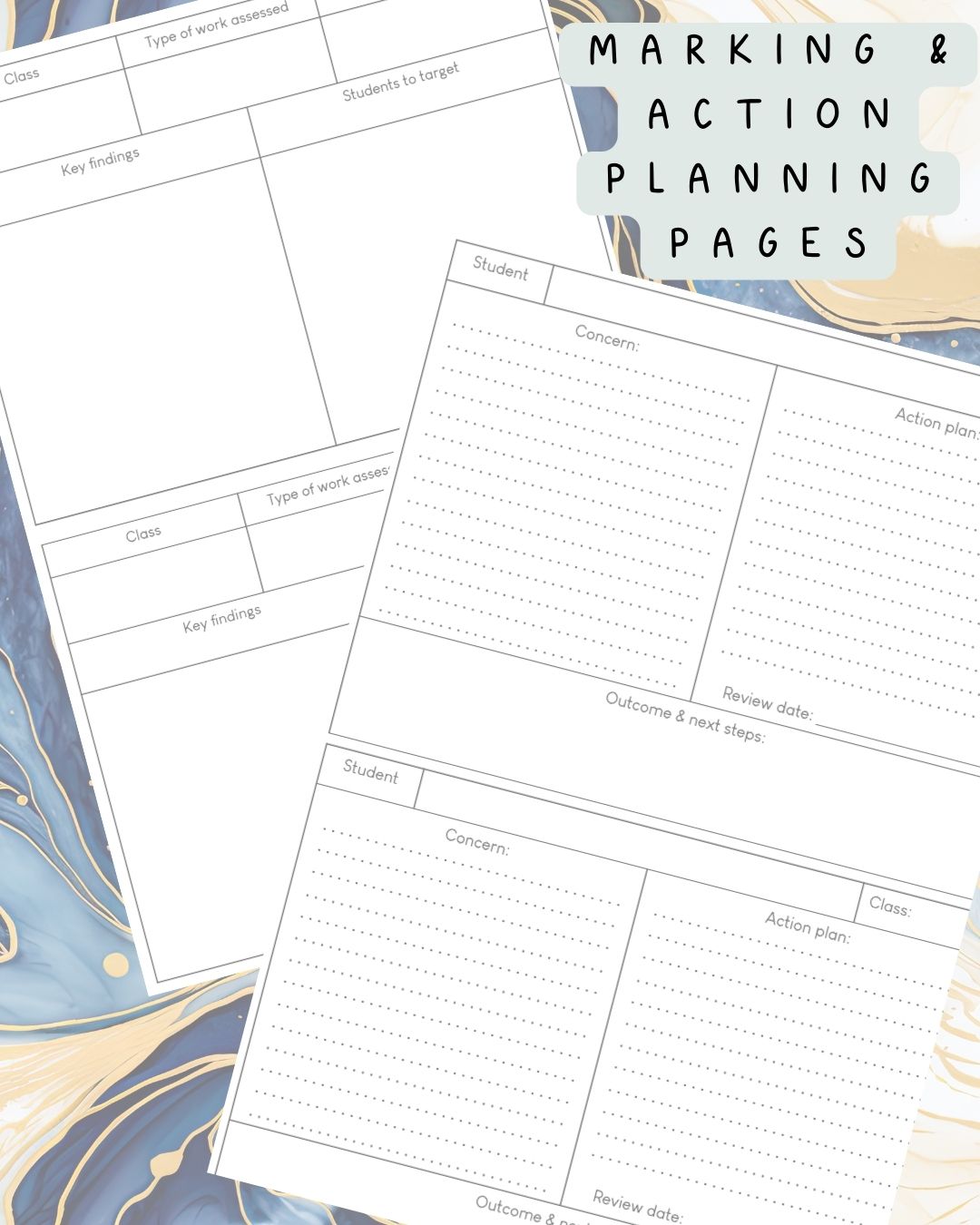 Blue Alcohol Ink Discbound UK Teacher Planner