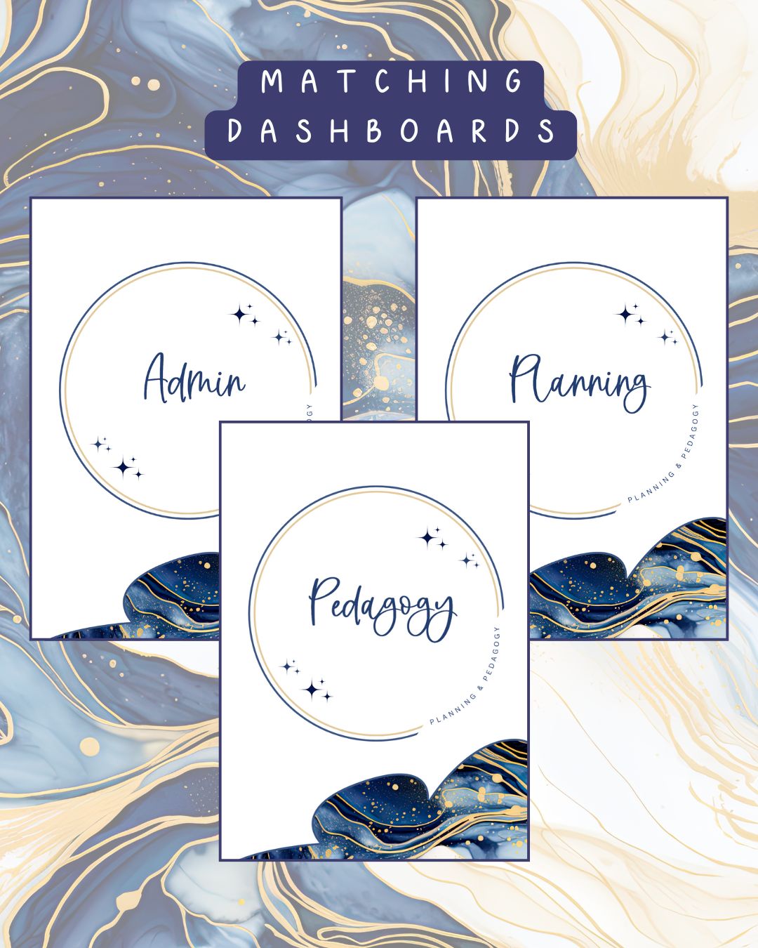 Blue Alcohol Ink Discbound UK Teacher Planner