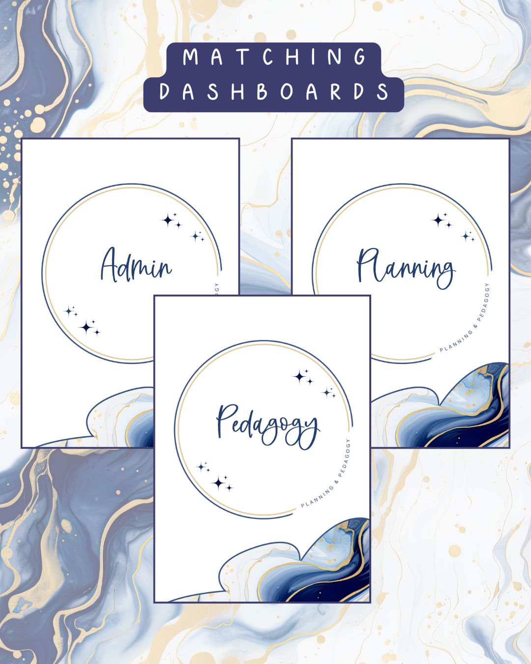 Blue & White Alcohol Ink Discbound UK Teacher Planner