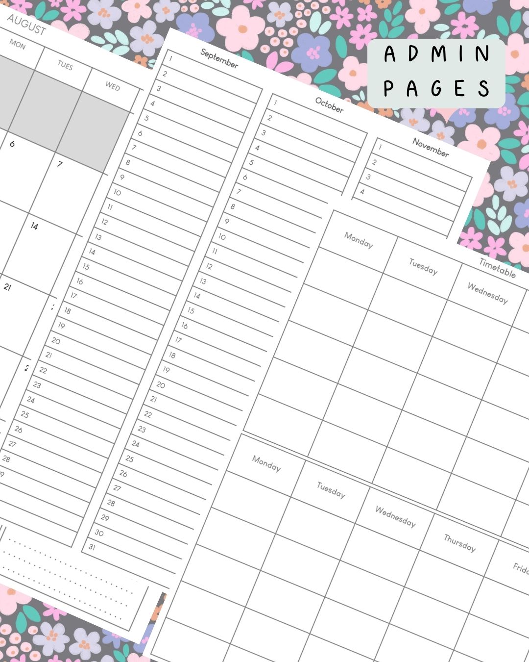 Ditsy Floral (Dark) Discbound UK Teacher Planner (2026-27)