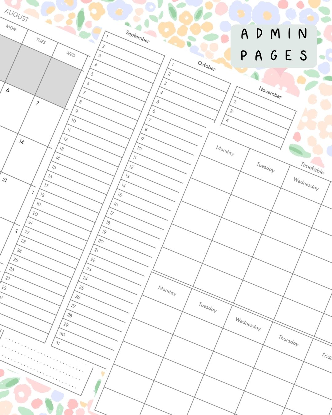 Ditsy Floral (light) Discbound UK Teacher Planner (2026-27)