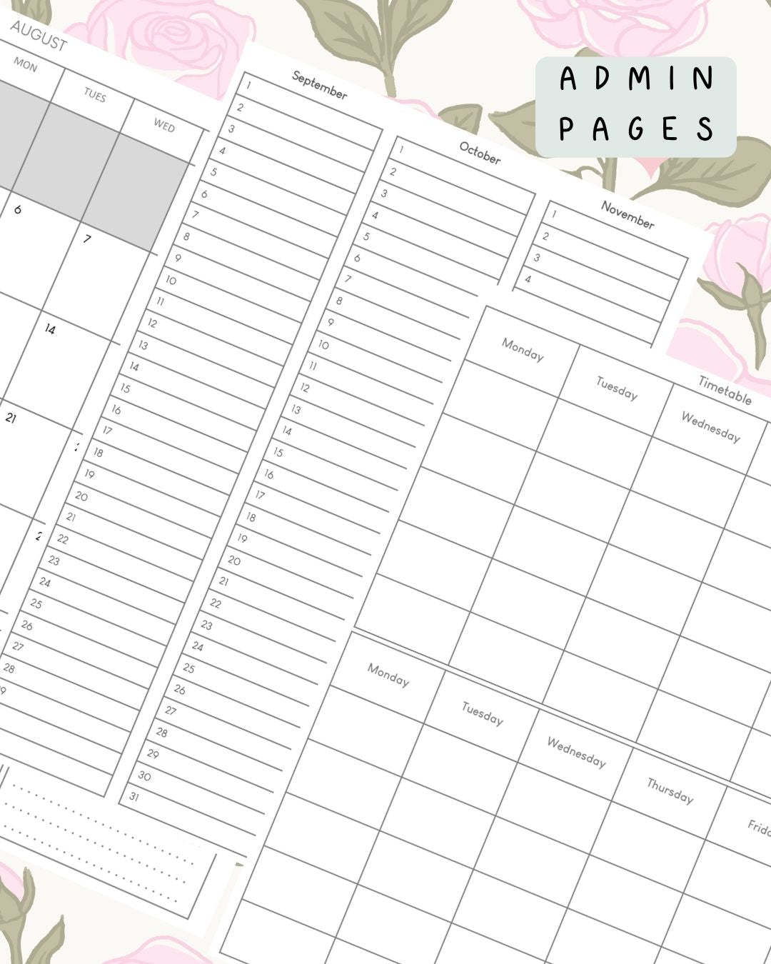 Pink Roses Discbound UK Teacher Planner (2026-27)