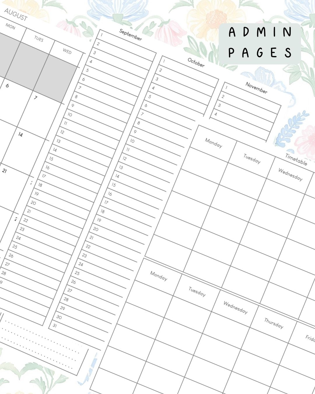 Wildflower Pastel Discbound UK Teacher Planner