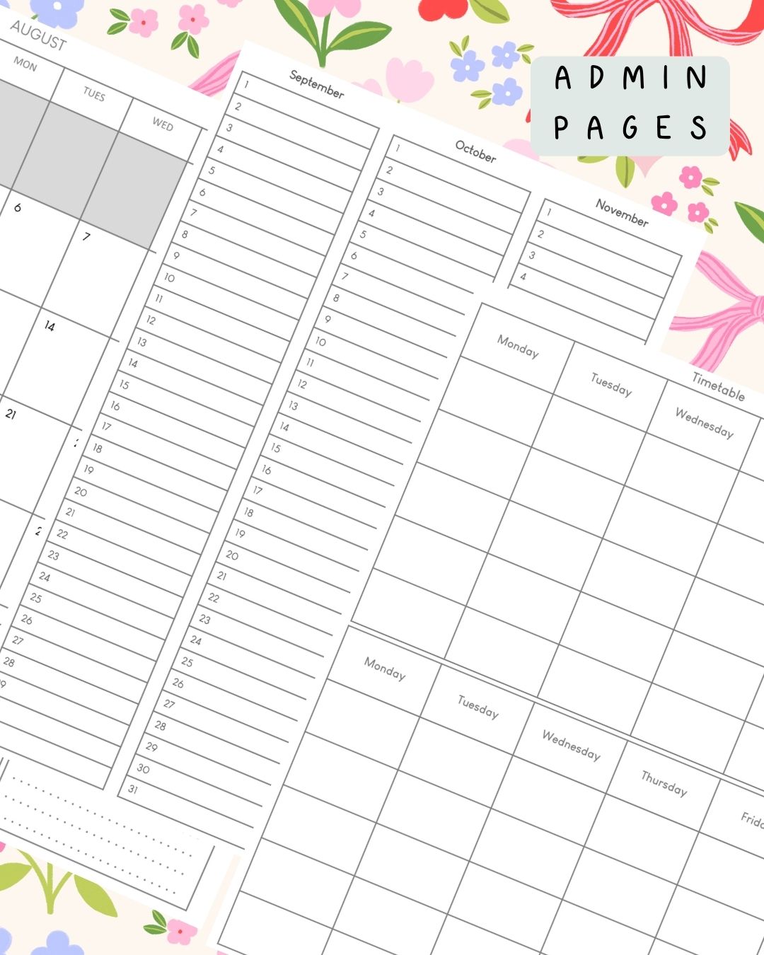 Floral Bows Discbound UK Teacher Planner (2026-27)