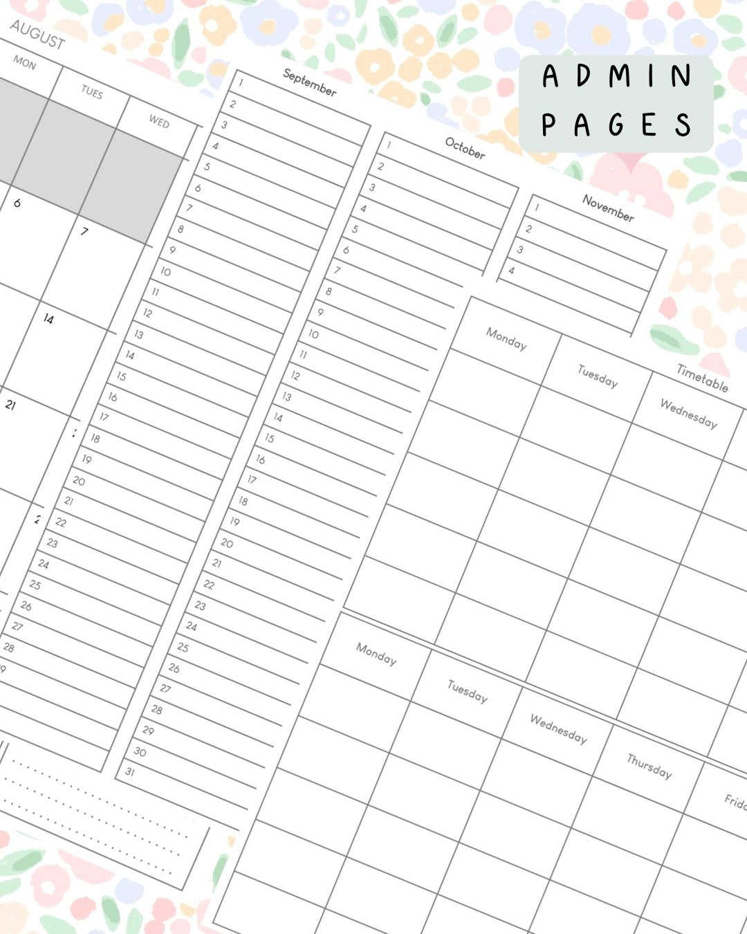 Ditsy Floral (light) Discbound UK Teacher Planner (2026-27)