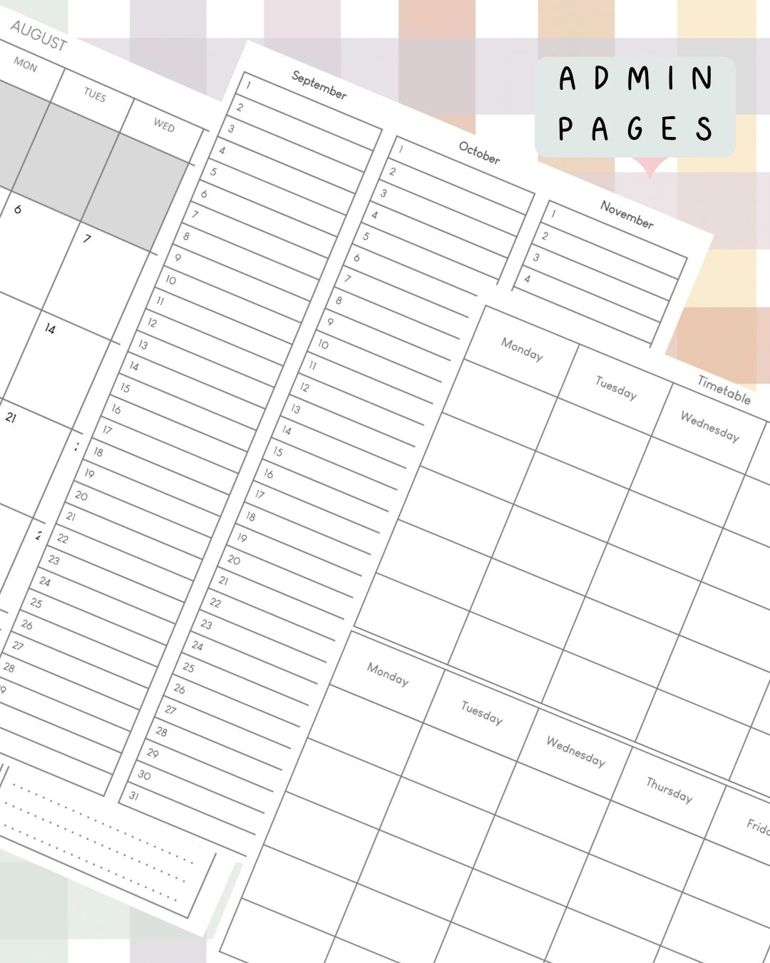 Muted Pastel Gingham Discbound UK Teacher Planner (2026-27)