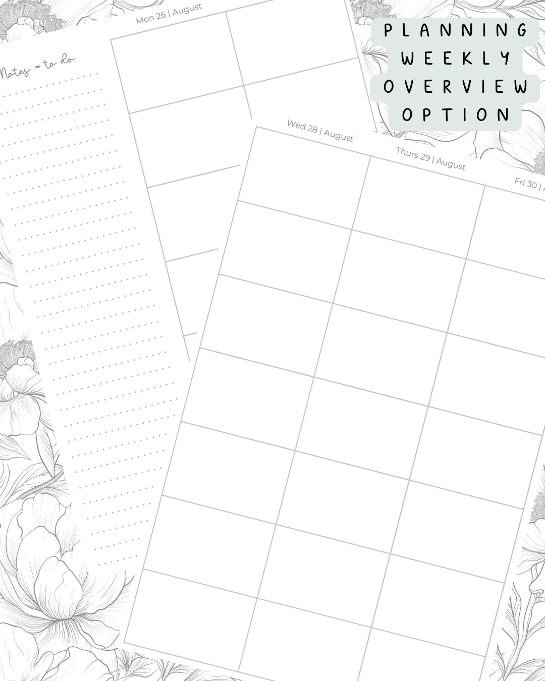 Black and White Floral Discbound UK Teacher Planner
