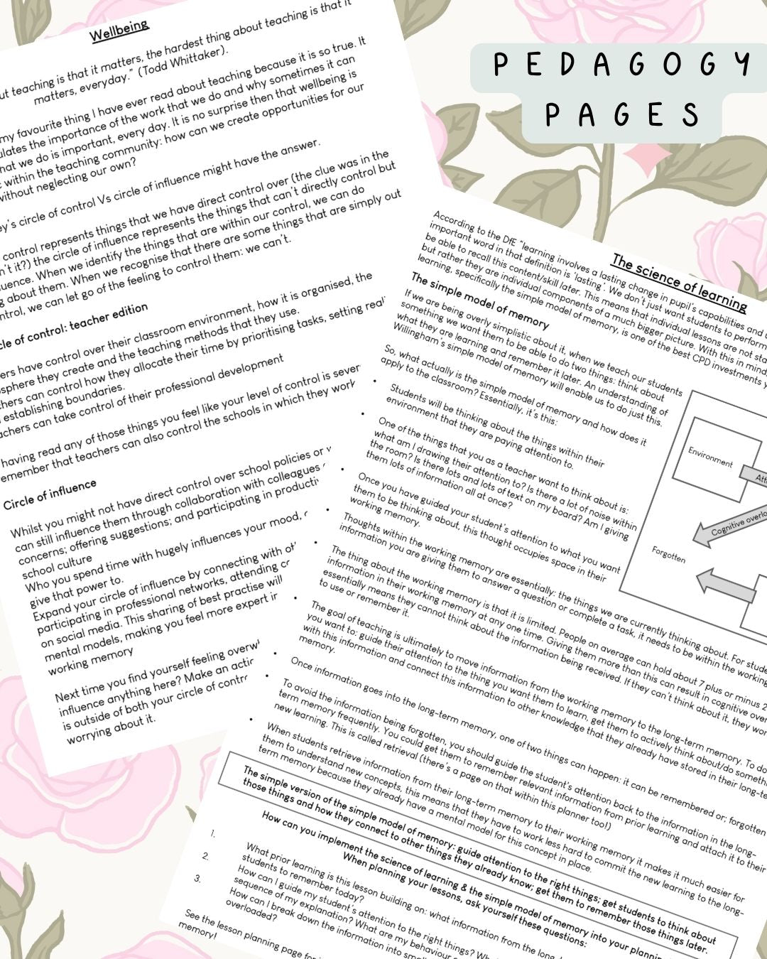 Pink Roses Discbound UK Teacher Planner (2026-27)