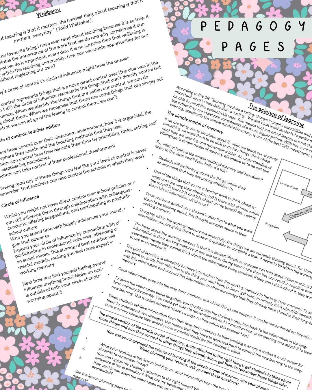 Ditsy Floral (Dark) Discbound UK Teacher Planner (2026-27)