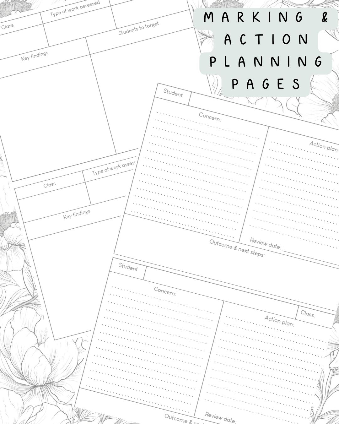 Black and White Floral Discbound UK Teacher Planner