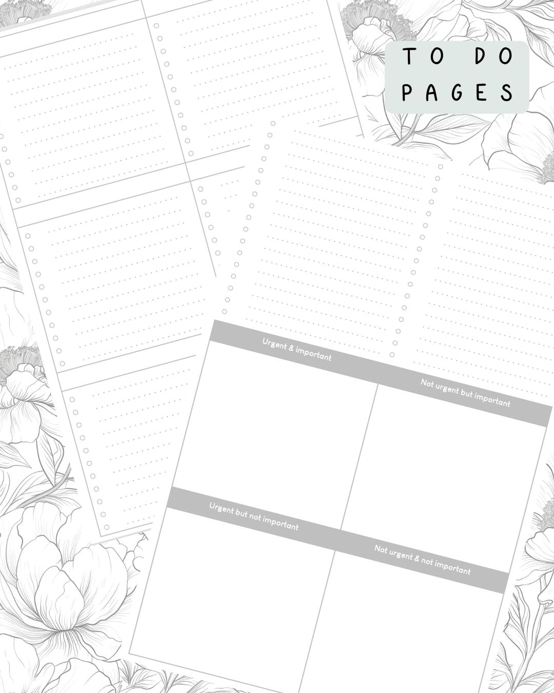 Black and White Floral Discbound UK Teacher Planner