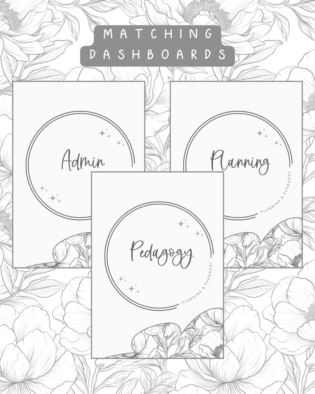 Black and White Floral Discbound UK Teacher Planner