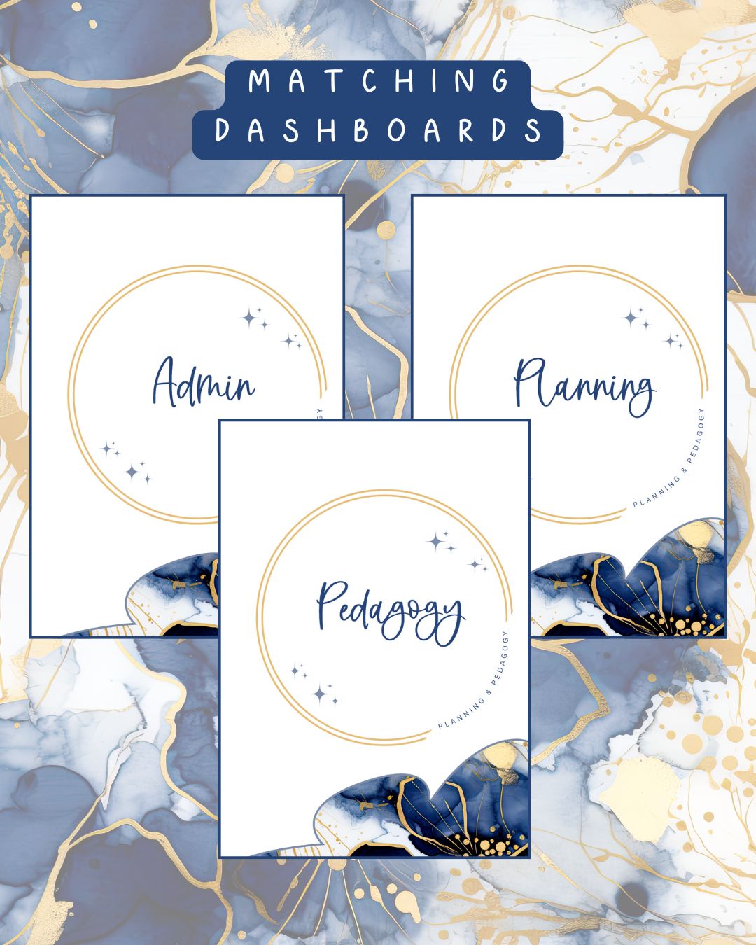 Blue Flower Alcohol Ink Discbound UK Teacher Planner