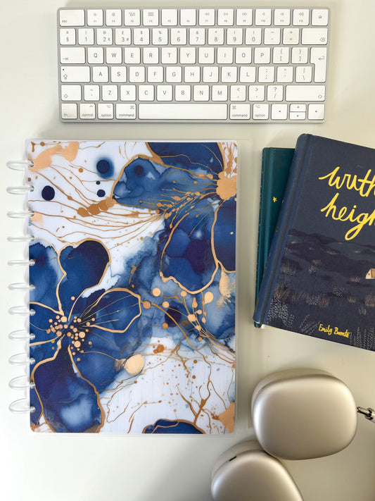 Blue Flower Alcohol Ink Discbound UK Teacher Planner
